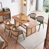 Waldron Rattan Dining Table Set, Solid Wood & Rattan