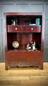 Antique Chinese Open Cabinet - Antique Display - Red Wedding Cabinet - Bookcase