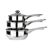 Crosse Set of 3 Stainless Steel Saucepans with Glass Lids