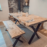 Live / Waney Edge Dining Table With X Cross Metal Legs