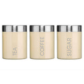 Liberty Set Of 3 Cream Enamel Tea Coffee And Sugar Canisters