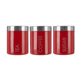 Red Enamel Tea Coffee And Sugar Set