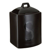 Black Text Stoneware Sugar Canister