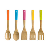 Aleki 5 Piece Bamboo Kitchen Utensil Set With Multi Colour Handles