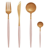 Avie 16 Piece Pink And Gold Finish Cutlery Set