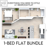 Modern minimalist 1-bedroom flat wall art with white walls light wood flooring and neutral-toned furniture wall art bundle