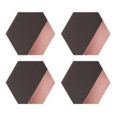 Geome Set of 4 Leather Effect Grey And Rose Gold Hexagon Placements