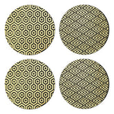 Geome Set of 4 Leather Effect Black and Gold Deco Placements