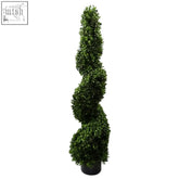 120cm spiral buxus artificial tree with dense dark green foliage in a weighted pot uv resistant for outdoor use