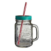 Embossed Mason Square Jar Mug With Watermelon Lid