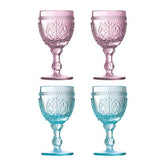 Fleur Set of 4 Pink And Blue Wine Glasses