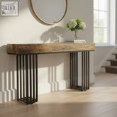 Rustic wooden console table with black metal legs modern 140cm entryway table for stylish storage and decor