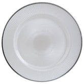 Ida White Embossed Glass Charger Plate with Silver Rim
