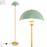 A sleek mint green dome-shaped floor lamp with a gold metal pole featuring an e27 standard socket standing lamp