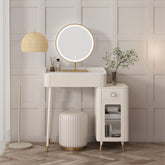 Asante Small Dressing Table With Side Cabinet & LED Mirror, Cream