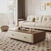 Chavarria Rectangle Coffee Table With Storage, Cream & Walnut