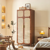 Evelyn Two Door Wardrobe, Solid Wood & Rattan
