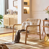 Zubkov Lounge Chair, Rattan & Solid Wood, Oak