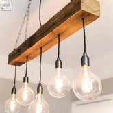 1m oak beam chandelier with 5 exposed filament bulbs made from reclaimed wood perfect for kitchen island lighting uk lead time info included