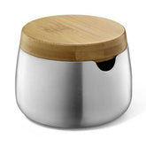 Zack Bevo Premium Brushed Stainless Steel Sugar Pot with Bamboo Accents - Award-Winning German Design