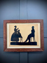 Antique 19thC Silhouette Portrait in Oak Frame – Family Scene, Signed & Rare
