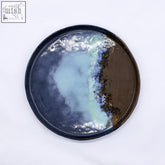 Handcrafted 23 cm seabrook smoked grey large stoneware dinner plate with glossy abstract blue and brown glaze