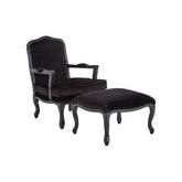 Rococo Black Shiny Velvet Chair And Footstool
