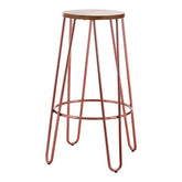 District Rose Gold Finish Wooden Top Bar Stool With Metal Legs