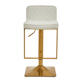 Baina White And Gold Bar Stool With Square Base