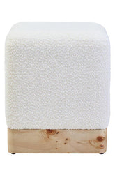 Mota Burl Wood And Cream Boucle Square Stool