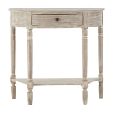 Heritage Washed Finish Pine Wood Half Moon Console Table with Drawer