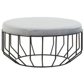 Hayes Round Grey Velvet and Black Metal Large Footstool