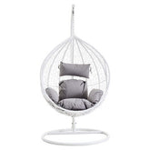Goa White Rattan Effect Hanging Chair With Grey Cushions