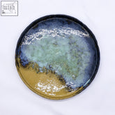 27 cm aegean stoneware handmade ceramic dinner plate with glossy blue teal and gold glaze by ribera handmade ceramics