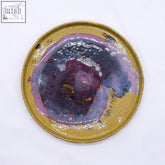A 27 cm deepsea stoneware handmade ceramic dinner plate with a speckled mustard-yellow rim by ribera handmade ceramics