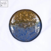 27 cm oceanis smoked grey large stoneware dinner plate with glossy brown and blue glaze by ribera handmade ceramics