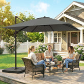 Outsunny 2.4 x 2.4m Cantilever Parasol with Umbrella Weights, UPF50+ Offset Outdoor Umbrella w/ Easy Tilt Adjustment, Dark Grey