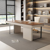 Elena Modern Office Desk, Wood, Cream & Walnut