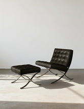 Classic Modern Barcelona Chair And Footstool, Black Leather