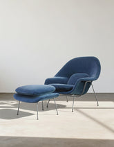 Womb Style Chair & Ottoman In Premium Velvet or Linen, Dark Blue