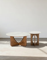 Ranjit Round Nesting Coffee Table Set, Marble & Wood