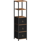 HOOBRO Tall Bathroom Cabinet, Narrow Corner Storage Cabinet, Slim Corner Shelf Unit with 3 Fabric Drawers and 2 Open Shelves, Narrow Storage Unit for Living Room, Rustic Brown and Black EBF140CW01