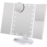 WEILY Tri-fold Vanity Mirror, 21 LEDs and 2X/3X Magnification, Touch Switch for Adjusting Brightness, Dual Power Supply mode Makeup Mirror (White)
