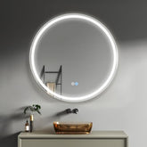 Sunowl Bathroom Mirror with LED Lights, 500x500mm Illuminated Bathroom Mirror, Wall-Mounted Vanity Mirrors 3 Colors Dimmable/Demister Pad, Horizontal/Vertical