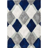 3D Navy Geometric Shaggy Rug - 60X110 cm - Rugs
