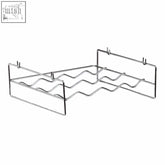 Silver chrome wine rack with wavy zigzag design holds 4 bottles and features convenient side handles