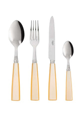 Elegant 4-piece pearl cutlery set with polished silver blades and creamy ivory handles in a sleek modern design