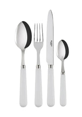 Silver-toned 4-piece pop unis white cutlery set with matte white handles including fork knife and two spoons
