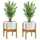2-Pack Plant Stand, Mid-Century Modern Flower Pot Holder, Flower Pot Holder, Bamboo Adjustable Flower Pot Holder, Indoor Bamboo Modern Plant Holder, Fits Pot Size of 20-30 CM (Plant Pot NOT Included)
