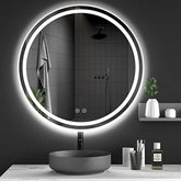 Dripex 700mm Round Bathroom Mirror with LED Light, Illuminated Circle Makeup Vanity Mirror with Demister Pad, Anti-fog, 3 Lighting Modes, Dimmable, Wall Mounted, Front+Backlit, IP44